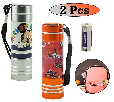 £13.99 • Buy 8.7cm Minnie Mouse Orange & Mickey Mouse Silver Flashlights Kids LED Torches-2Pk