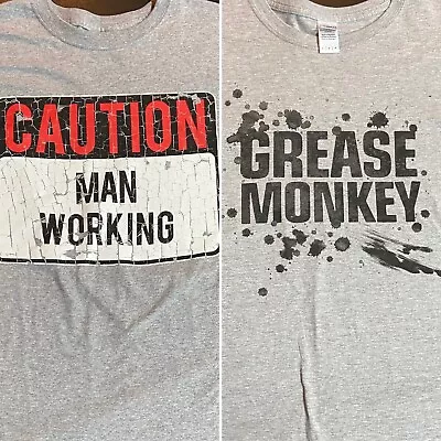 Lot Of (2) Adult Large T-Shirt Lot Caution Man Working & Grease Monkey Mechanic • $9.99