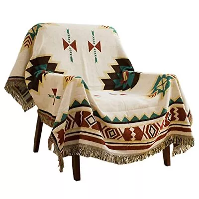 Aztec Navajo Throw Blanket Bohemian Tribal Ethnic Geometric Pattern Rug Tassels • £39.14