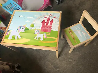 £24.99 • Buy Personalised STICKER ONLY For IKEA Kids Table And 1 Chair With Unicorn Fairytale
