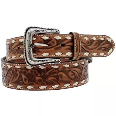 Nocona Men's Buck Lacing Floral Tooled Brown Belt • $49.99