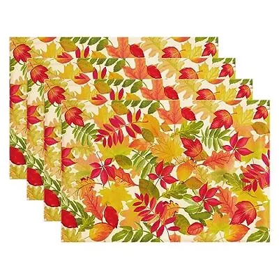 Fall Placemats Set Of 4 Washable Linen Maple Leaf Placemats Heat-Resistant Wa... • $14.04