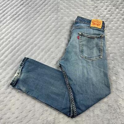 Levis 513 Jeans Mens 36X30 Blue Denim Slim Fit Whiskered Wear Stone Distressed • $24.44