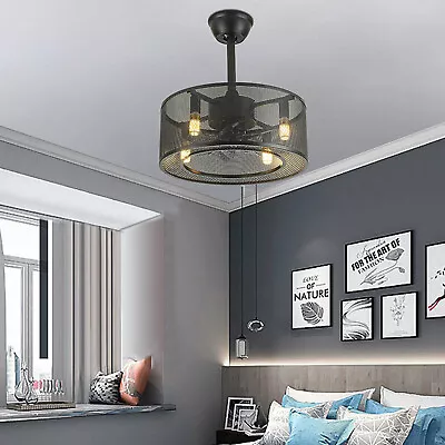 18'' Enclosed Ceiling Fan Light Cage Pendant Lamp Black Industrial Chandelier • $54.15