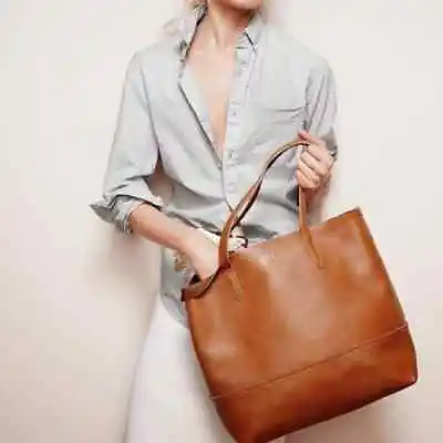 J.Crew Downing Tote Shoulder Bag Cognac Brown Leather Pouch Purse • $64.95