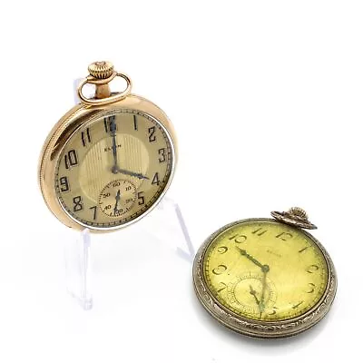 Vintage Elgin 7-15 Jewels Grade 303/315 Model #3 Pocket Watch Lot Of 2 #WB735-3 • $0.99