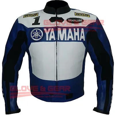 Yamaha Blue Motorbike Cowhide Leather Bikers Armoured Jacket • £144.99