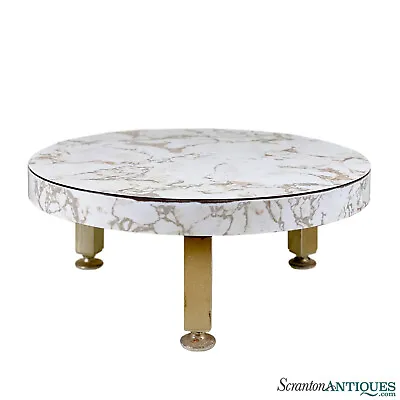 Mid-Century Hollywood Regency Laminated Marble Round Plant Stand Table • $135