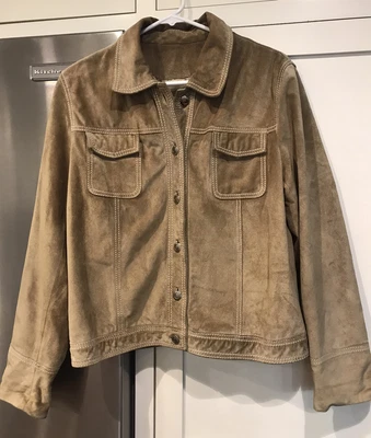 $19.95 • Buy Elements By Vakko Suede Leather Satin Lined Button Up Jacket Coat Size Large