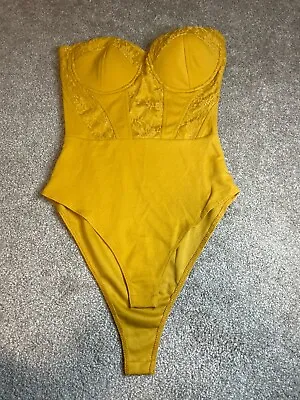 Haute Monde Women's Lace Top Yellow Bodysuit Sz Small • £10.70