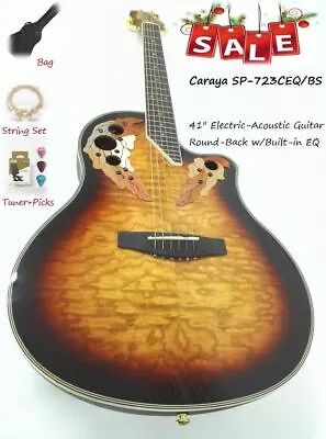 Caraya SP-723CEQ/BS ‘Oakleaf’ Burled Honey Round-Back Guitar W/EQ +Bag +Strings • $254