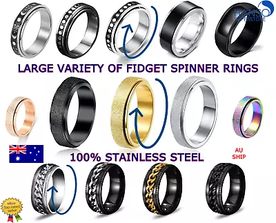 $5.75 • Buy Anxiety Ring Fidget Rotating Spinner Rings Mens Womens Stainless Steel Sparkle