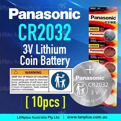 10x Panasonic CR2032 3V Lithium Coin Cell Button Battery DL2032 ECR2023 GPCR2032 • $13.75