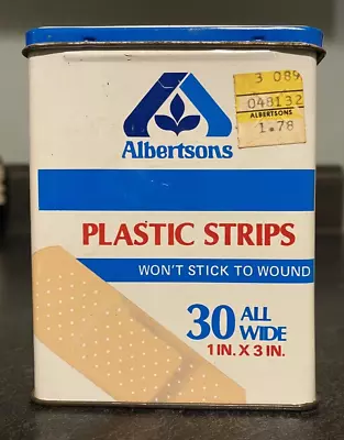 Vintage Albertsons Plastic Strips / Band Aid Tin Container 30 All Wide 1  X 3  • $3.99