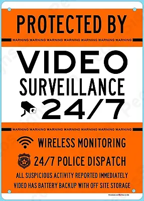 Protected By Video Surveillance Security 10x14 Aluminum Metal Sign Orange Black • $16.90