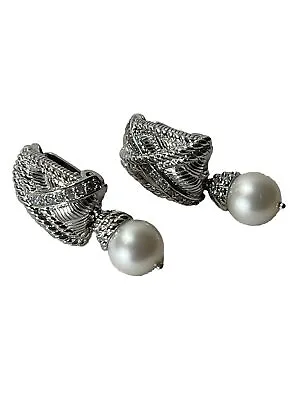Judith Ripka  Sterling Silver Dangle Pearl Diamonique Clip On • $49