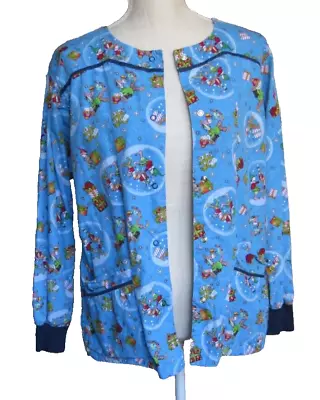 MARY ENGELBREIT Cotton Scrub Jacket Top Christmas SMALL Blue Style# M6007 • $17