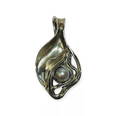 Hagit Gorali Sterling 925 Silver Gray Pearl Swirl Pendant • $63.20