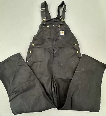 VINTAGE Carhartt Overalls Mens 40x32 Black Denim Double Knee Workwear Coveralls • $43.20