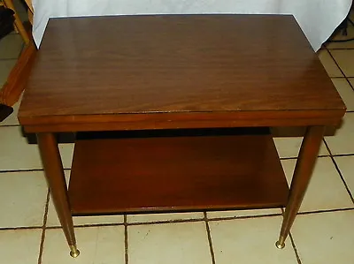 Mid Century Walnut Formica Top End Table / Side Table By Mersman   (ET288) • $269.10