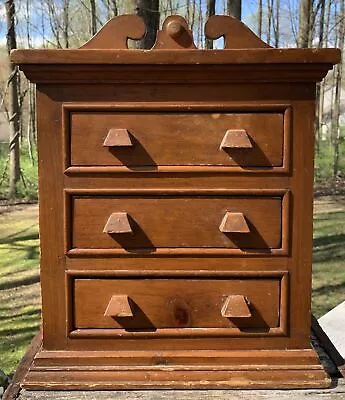 Antique Prim Cottage Folk Art Wood Cabinet Countertop Wall Chest Drawers UNIQUE • $94.95