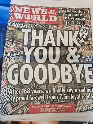 News Of The World Newspaper Full Final Edition. Rupert Murdoch • £6