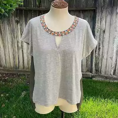 Miss Me Embellished Beaded Top Short Sleeve Blouse Women's Size Large • $13