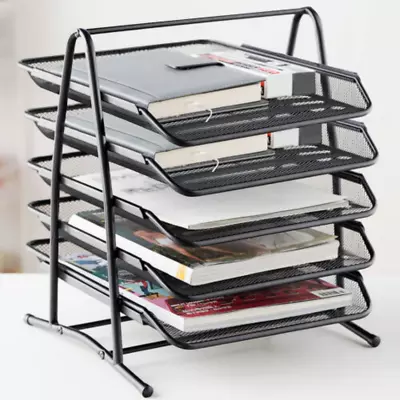 5 Tier Office Filing Trays Letter Rack Desk Organiser Paper A4 Document Holder • £12.97