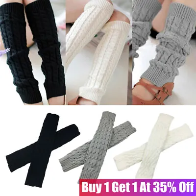 Women Ladies Winter Warm Leg Warmers Long Knit Knitted Crochet Socks Leggings • £3.78