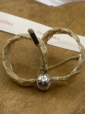 Genuine Pandora Beige One Clip Macrame Bracelet With Pandora Logo Clip • £40