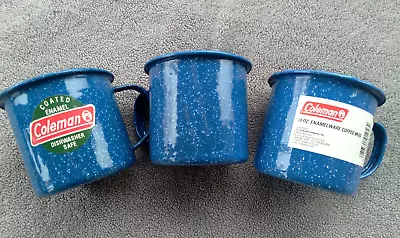 Lot Of 3 Nos Coleman Blue Enamel Coated Mugs Camping Hiking Backpacking Mug • $18