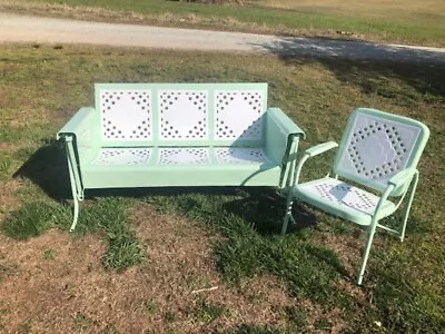 Authentic Vintage Old Metal Porch Glider Swing Set Diamond Pattern Powdercoated • $3575