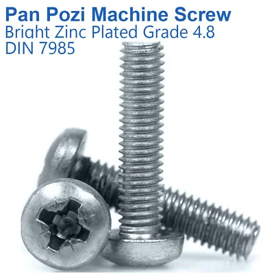 M5 - 5mm PAN HEAD POZI MACHINE SCREW MILD STEEL ZINC PLATED GRADE 4.8 - DIN 7985 • £1.19