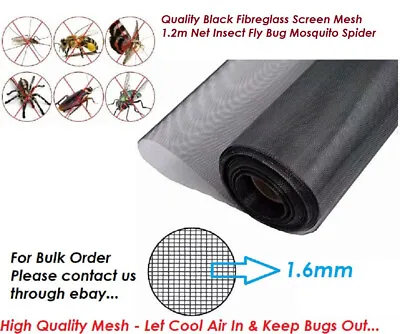 £4.38 • Buy Black Quality Fibreglass Insect Screen Mesh W1.2m Net  Fly Bug Mosquito Spider**