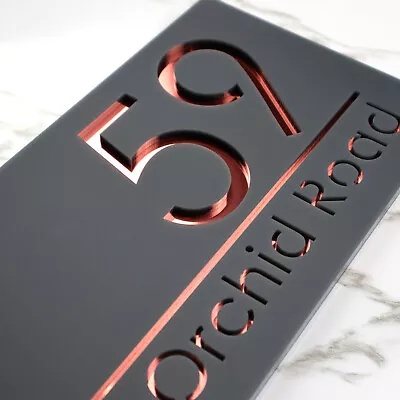 Rose Gold Door Sign House Numbers Laser Cut Grey House Numbers Address Plaque • £16.99