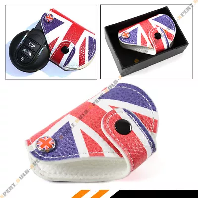 For 2008-18 Mini Cooper Blue Red Union Jack Uk Flag Leather Key Fob Holder Pouch • $10.99