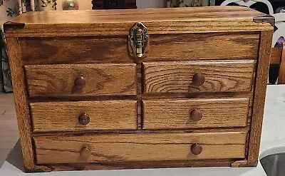 Vintage Oak Machinist Tool Chest Of Drawers - Collector Jewelry Box • $176