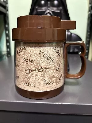 Vintage 1979 Thermo Serv World Map Travel Coffee Mug Thermal Cup Cafe Kaffe USA • $5.99