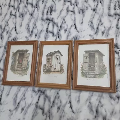 Three Print Set Of Outhouses By MARTHA HINSON Farm Framed Art Cottagecore Funny • $29.99