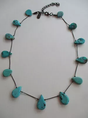 Dabby Reid Necklace W/Turquoise Beads & Hematite Colored Adjustable Chain 16-19  • $6.99