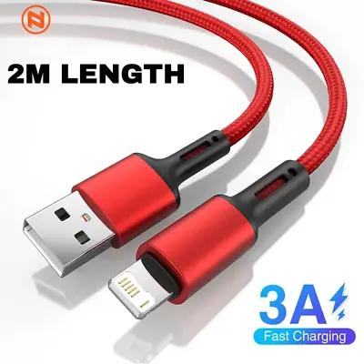 Heavy Duty Braided 2M USB Charger Cable For IPhone 14 13 12 SE 11 PRO 8 7 6 X • £3.28