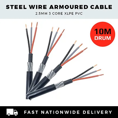 ARMOURED CABLE 2.5mm 3 CORE SWA CABLE PER 10M DRUM • £26.15