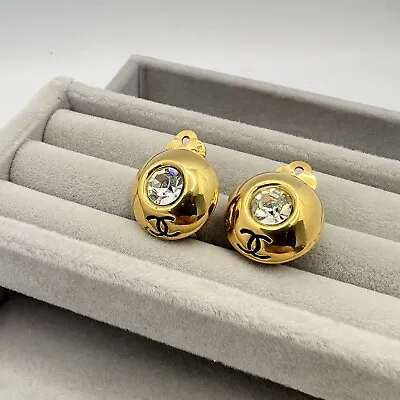 $350 • Buy Authentic Vintage Chanel COCO Clip-on Earrings Accessory Jewelry JAPAN Diamond