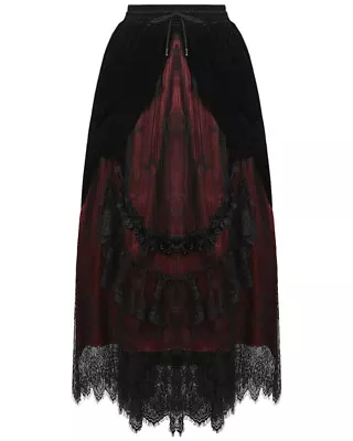 Dark In Love Long Gothic Skirt Black Red Velvet Lace Steampunk Victorian Bustle • £46.99