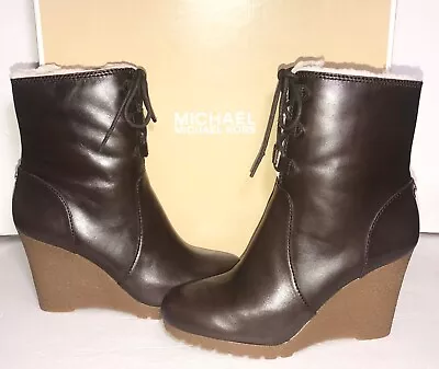 MICHAEL KORS Rory Chocolate Leather Side Zip Wedge Boots US 8 New/Minor Defects • $56.99