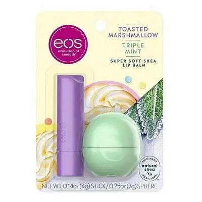 EOS SUPER SOFT SHEA LIP BALM - TOASTED MARSHMALLOW & TRIPLE MINT - (pack Of 3) • $9.99