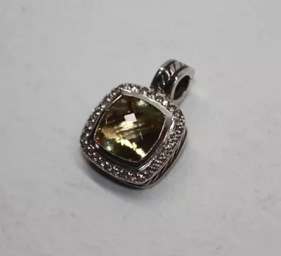 David Yurman Sterling Silver 11mm Albion Lemon Quartz Diamond Pendant  [044GRA] • $299.99