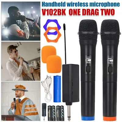 2x Wireless Microphone UHF Rechargeable Cordless Handheld Mic System Receiver UK • £15.79