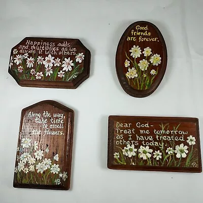 Set Of 4~Vintage Wooden Hanging Wall Decor W/ Hand Painted Flowers And Quotes • $19.50