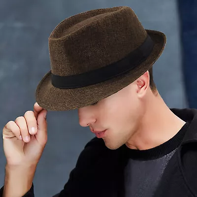  Men Women Straw Jazz Fedora Hat Trilby Cuban Sun Cap Panama Short Brim Summer • $12.50